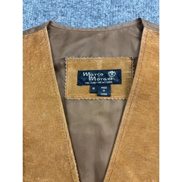Vintage Marco Morani Leather Vest Men's M Brown Western Snap Up Moto - Picture 2 of 7